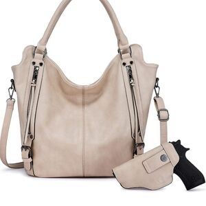 Concealed CarryEveryday Shoulder Tote in Light Beige with Removable Holster
